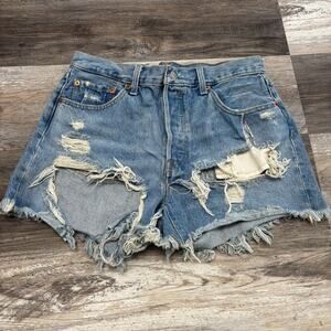 Levi's Premium 501XX Shorts Red Tab Womens 30" High Waist Distressed Cut Off